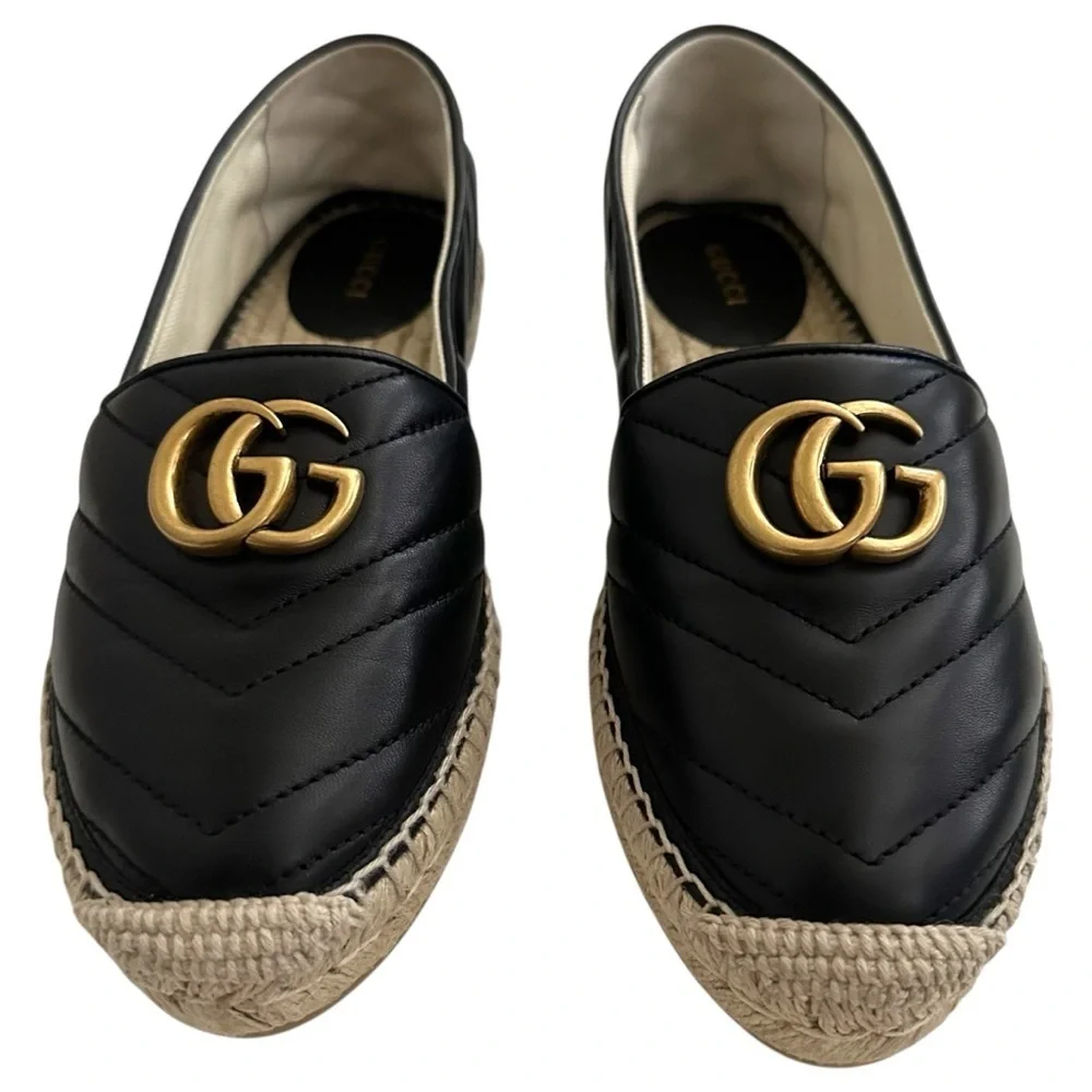 Gucci Nappa Quilted Charlotte GG Marmont Espadrilles in Black 37.5 | US 7.5